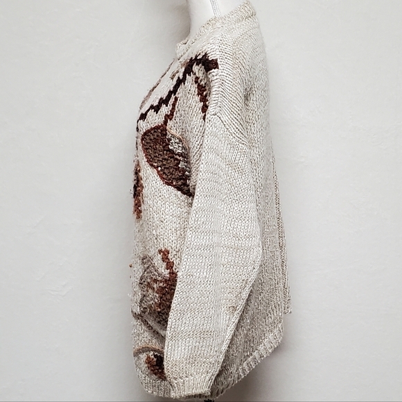 VINTAGE 90s Cabin Creek Beaded Autumn Leaf Loose Knit Textured Pull-over Sweater - Picture 9 of 14